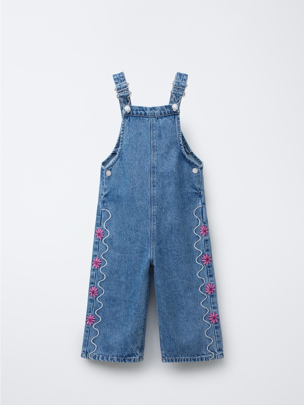 Zara Blue Denim Overalls with Pink Floral Embroidery 6 sold out